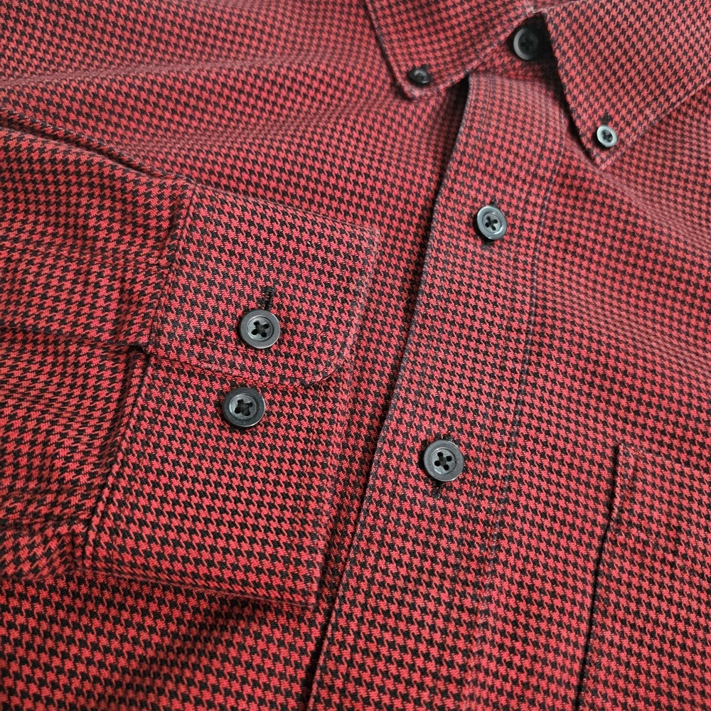 LL Bean L-REG Traditional Fit Red, Black Houndstooth Flannel Shirt 100% Cotton - Picture 5 of 7
